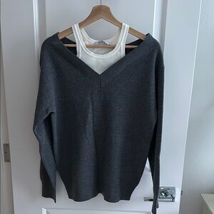 Alexander Wang Gray V-Neck Sweater Relaxed Fit
